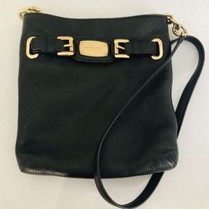 Micheal Kors Black Leather Messenger Bag